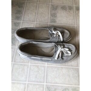 Keds Woman's Slip On With Lace Tie Boat Shoes Size 8 Silver Metallic Color